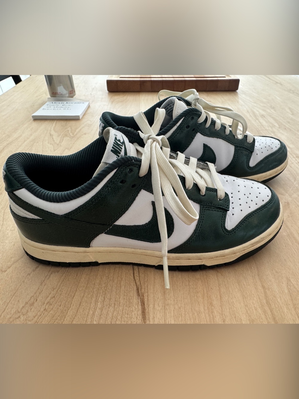 Nike Women’s Dunk Low Sneakers — White and Dark Green - Michigan State. Size 8.